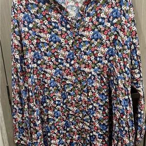 Time and Tru Floral Long Sleeve Dress - Blue and Pink